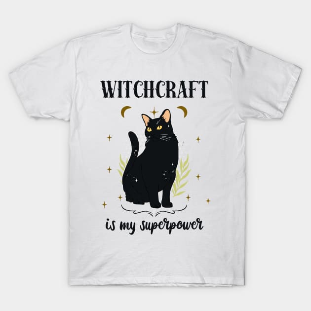 Witchcraft Black Cat Witch Wiccan Fun T-Shirt by Foxxy Merch